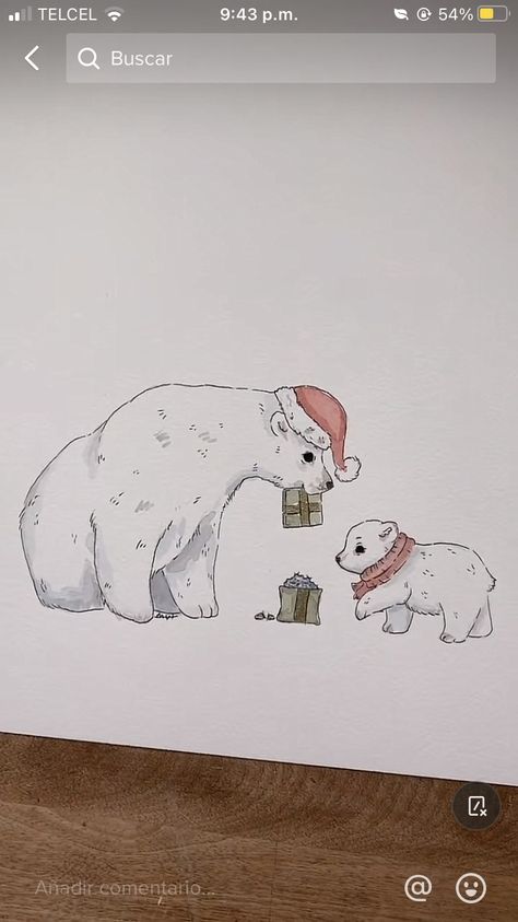 Christmas Polar Bear Drawing, Ivory Owl Art, Winter Animals Drawing, Christmas Penguin Drawing, Cute Winter Drawings, Ivory Owl, Polar Bear Drawing, Bear Sketch, Christmas Sketch