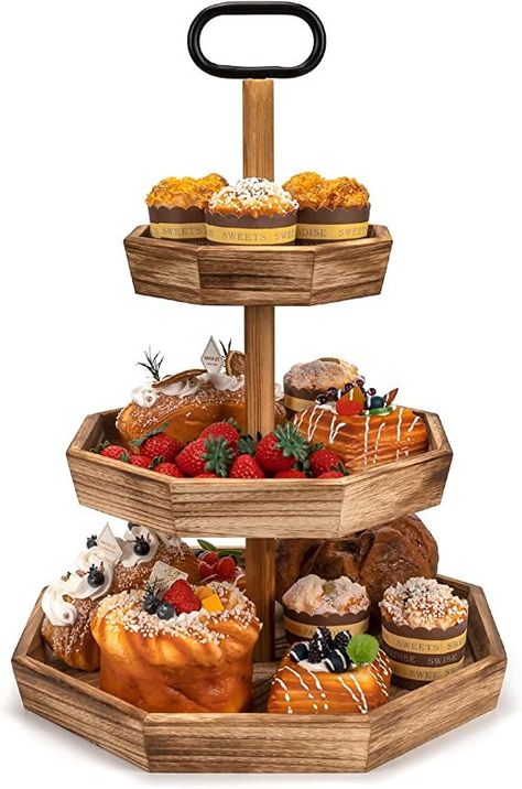 Emfogo Tiered Tray, 3 Tier Wooden Serving Tray for Cupcake Cake Fruit Dessert Stand, Farmhouse Decorative Tray for Party Wedding Home Decor(Rustic Brown) 3 Tier Serving Tray, Tiered Dessert Stand, Tiered Tray Stand, Cupcake Tiers Stand, Cake Fruit, Cupcake Tray, Wooden Serving Tray, Coffee Tray, Wedding Home Decor