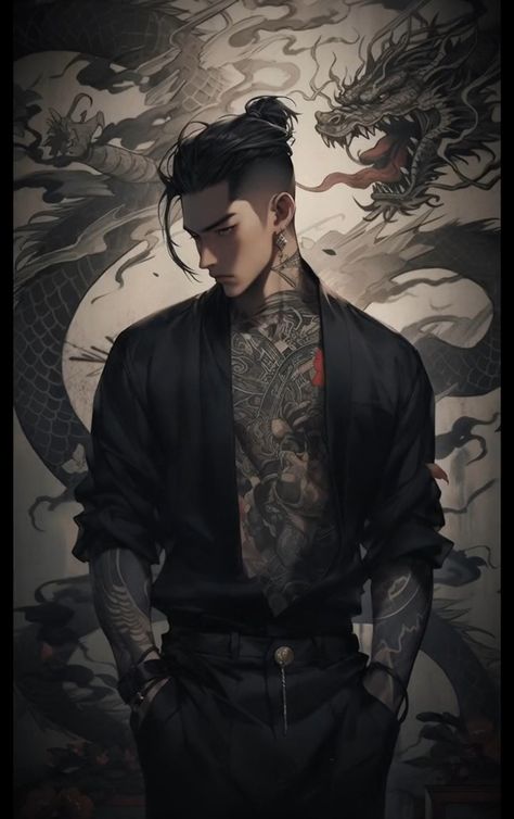 Yakuza Drawing, Yakuza Character Design, Cyberpunk Yakuza, Omegaverse Aesthetic, Yakuza Character, Yakuza Wallpaper, Yakuza Aesthetic, Chinese Character Art, Fantasy Romance Art