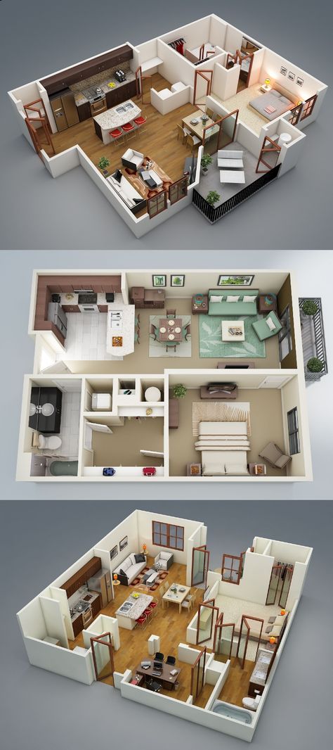 1 Bedroom Apartment/House Plans |Visualizer: Rishabh Kushwaha Apartment House Plans, Architecture Bedroom, 3d House Plans, Apartment Plants, Building A Container Home, Apartment Floor Plans, Casas The Sims 4, Apartment House, Sims House Plans