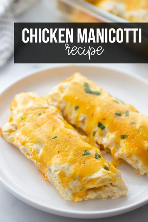 Creamy Chicken Manicotti, Manicotti Noodle Ideas, Chicken Stuffed Manicotti Recipe, Recipes Using Manicotti Noodles, Manicotti Noodle Recipes, Stuffed Noodles Manicotti, Manicotti Recipe Chicken, Chicken Alfredo Manicotti, Chicken Manicotti Recipe Easy