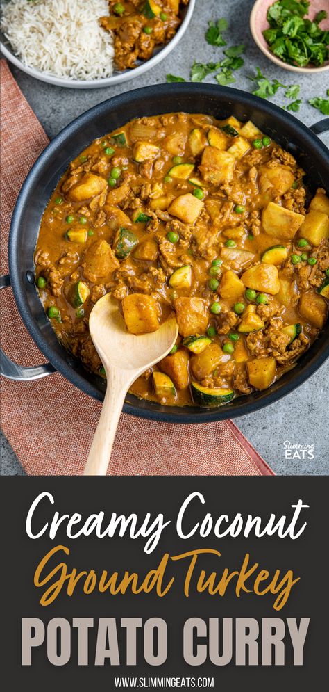 Coconut Curry Ground Turkey, Indian Ground Turkey Recipes, Turkey Meat And Potatoes Recipes, Ground Turkey Curry Coconut Milk, Ground Turkey Coconut Curry, Ground Turkey Coconut Milk, Sweet Potatoes Ground Turkey, Dinner Turkey Ground, Sauce For Ground Turkey