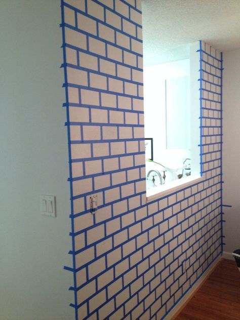 DIY Painted Brick Wall – The Glamorous Project Faux Brick Accent Wall, Fake Brick Wall, Diy Faux Brick Wall, Diy Brick Wall, Painted Brick Wall, Brick Pattern Wallpaper, Fake Brick, Installing Wainscoting, Faux Brick Wall