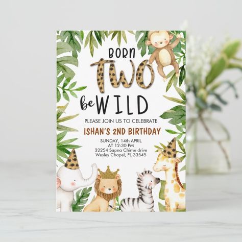 Create your own Invitation | Zazzle Two Wild Party, Born Two Be Wild, Safari Birthday Invitations, Third Birthday Invitations, Two Wild Birthday, Animal Themed Birthday Party, Birthday Party For Boys, Jungle Thema, 2nd Birthday Party For Boys