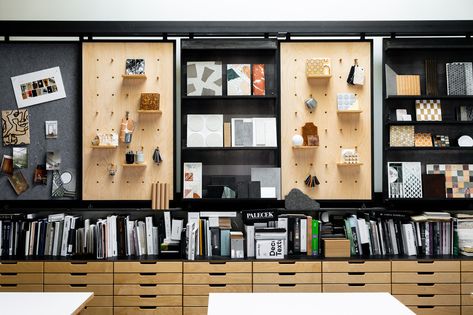 Board Architecture, Interior Design Materials, Beige Luxury, Sample Library, Artist Workspace, Design Studio Workspace, Design Studio Office, Library Organization, Office Materials