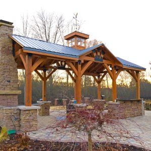 Wood Pavilion, Masonry Work, Outdoor Pavilion, Stone Pillars, Backyard Pavilion, Pergola Kits, Outdoor Retreat, House Floor, Outdoor Wood