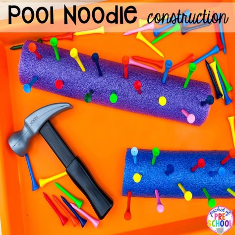 Pool Noodle Activities, Preschool Construction, Preschool Fine Motor Activities, Construction Activities, Preschool Fine Motor, Pre K Activities, Pool Noodle, Fine Motor Skills Activities, Motor Skills Activities