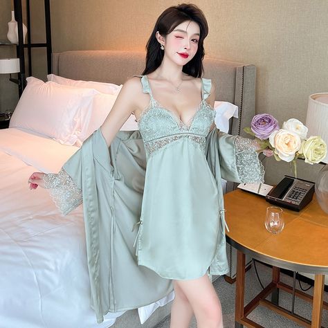 Elegant Sleepwear, Satin Kimono, Solid Color Dress, Long Sleeve Bodycon, Dress Set, Long Sleeve Bodycon Dress, Loose Dress, Evening Attire, Garden Toys