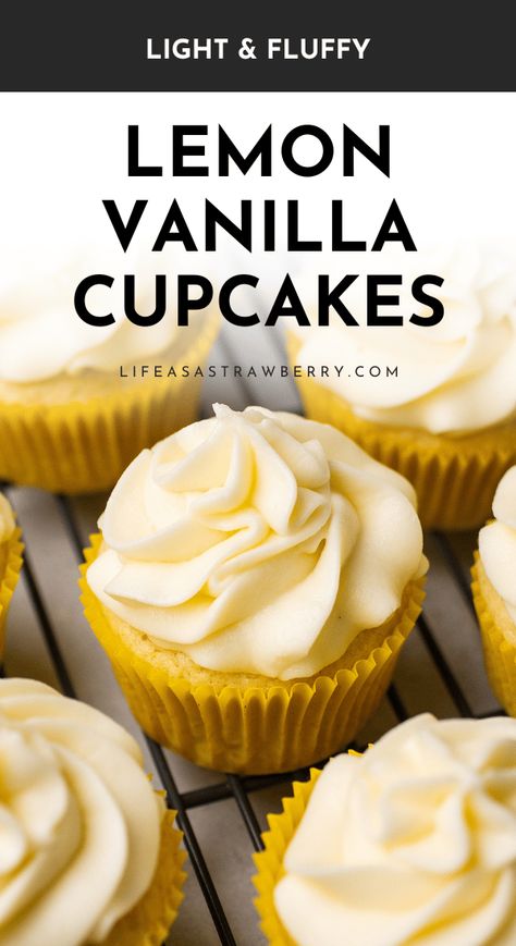 These easy lemon vanilla cupcakes are perfect for Easter, Mother's Day, or spring and summer baking! With a soft and fluffy lemon cupcake base, topped with easy lemon buttercream frosting. These vanilla cupcakes have a soft, moist crumb with plenty of lemon and vanilla flavor. Made from scratch with an electric hand mixer or stand mixer (although you can also mix by hand if you need to!) Includes plenty of step by step photos and a ton of notes to help you along with these homemade cupcakes! Lemon Cupcake Recipe, Lemon Cupcake, Lemon Buttercream Frosting, Fun Cupcake Recipes, Vanilla Cupcake Recipe, Electric Hand Mixer, Lemon Buttercream, Homemade Cupcakes, Summer Baking