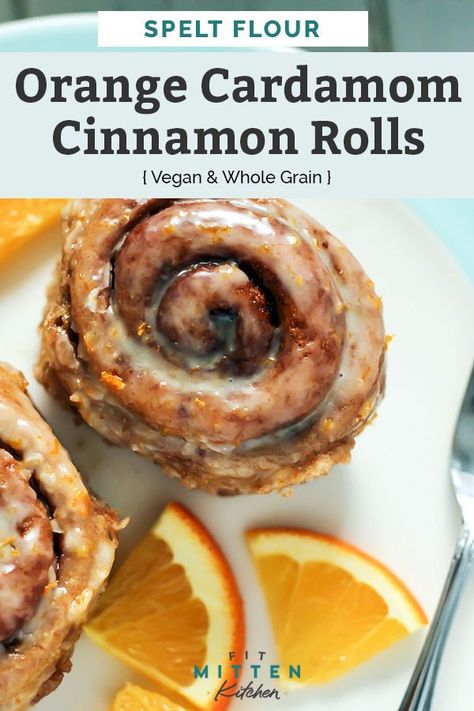 Whole Grain Baking Recipes, Spelt Flour Cinnamon Rolls, Fluffy Vegan Cinnamon Rolls, Sattvic Food, Spelt Flour Recipes, Cinnamon Roll Recipes, Cardamom Spice, Spelt Recipes, Mcdougall Recipes