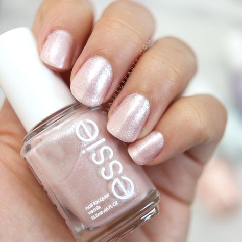 essie Dont Be Salty: Shimmery light pink nail polish. See swatches of the 2018 essie Seaglass Shimmers collection! | Slashed Beauty Pink Pearl Nail Polish, Essie Sparkle Nail Polish, Pink Shimmer Nail Polish, Shimmer Nails, Light Pink Nail Polish, Do It Yourself Nails, Essie Nail Polish Colors, American Nails, Nail Polish Hacks