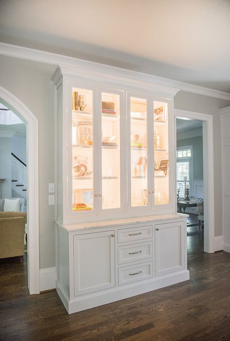 Dish Shelves, White China Cabinet, Built In China Cabinet, Loft Area, Mom Kitchen, Room Cabinet, Kitchen Cabinets Decor, Kitchen Cabinets Makeover, Cabinet Ideas