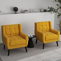 Yellow Chair Living Room, Mustard Living Rooms, Living Room Comfy, Room Comfy, Yellow Chairs, Bright Chair, Comfy Armchair, Yellow Chair, Accent Chair Set