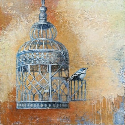 Bird Cage Painting Acrylic, Vintage Bird Cage Drawing, Bird In Cage Painting, Bird In A Cage Drawing, Caged Bird Art, Birdcage Painting, Bird Cage Painting, Bird Cage Drawing, Bird Cage Art