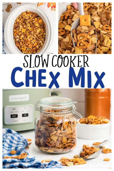 Holiday Snack Mix Ideas, Chex Mix Recipes Crock Pot, Bold Chex Mix Recipe, Halloween Chex Mix Recipes, Salty Snack Recipes, Xmas Snacks, Crockpot Snacks, Slow Cooker Holiday Recipes, Homemade Chex Mix Recipe