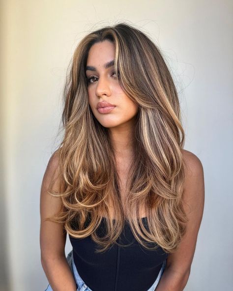 30 Stunning Brown Hair With Blonde Streaks Inspo Pics Beige Blonde Balayage, Balayage Long Hair, Blonde Highlights On Dark Hair, Blonde Hair Transformations, Neutral Blonde, Blonde Streaks, Honey Brown Hair, Ash Blonde Balayage, Bronde Balayage