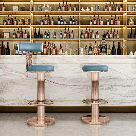 Legs and Comfortable Cushion, Rose Bar Chairs for Kitchen Island Counter (Blue) Stainless Steel Kitchen Counters, Kitchen Counter Chairs, Stainless Steel Bar Stools, Chairs For Kitchen Island, Gold Bar Stools, Steel Bar Stools, Luxury Bar Stools, Kursi Bar, High Bar Stools