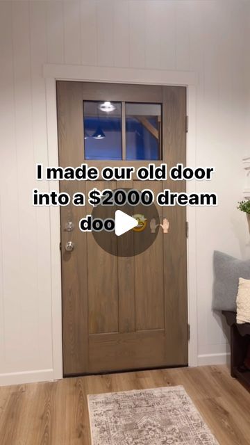 grace | furniture flips + diy home on Instagram: "I made a $2000 wood door lookalike! 🤯 But mine cost me so much less!  As I was planning this entryway makeover I really wanted to bring character and warmth to this space through the woods. Yet, my dream door was marked at $2300 and I wasn’t ready to dump thousands into this DIY 😵‍💫 So like with everything in our home, I sought after an affordable & beautiful alternative, and that’s what led me to @retiqueliquidwood | a d |  Trying their product was on my wish list since I started doing home and furniture makeover projects and I’m blown away even more by working with it UP CLOSE. Brushing this on was butttter 🤌🏼 Not only was it easy, but the wood grain tool gave it that extra, realistic wood grain finish.   Now, I know many are worried Wood Door Upcycle, Door Refurbish Ideas, Wood Door Restoration, Door Remodel Diy, Updating Interior Doors, Inside Doors Ideas, Diy Door Makeover, Update Interior Doors, Wood Grain Tool