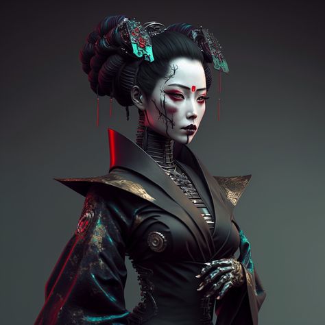 Warrior Geisha, Geisha Art, Cyberpunk Aesthetic, Arte Cyberpunk, Cyberpunk Fashion, Cyberpunk Style, Cyberpunk Art, Female Character Design, Japanese Culture