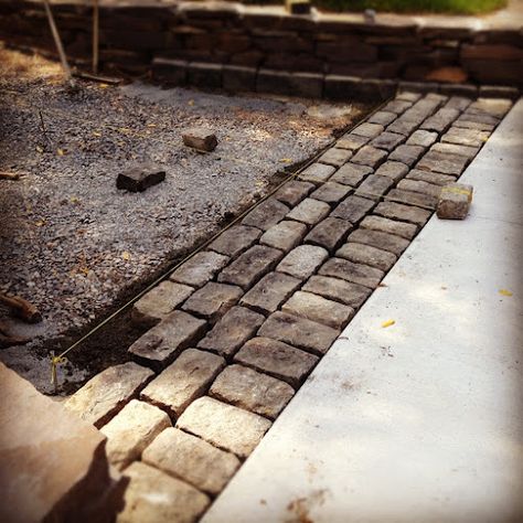 High Street Market: Driveway Update: Cobblestone Apron (Progress) Driveway Update, Cobblestone Driveway Apron, Driveway Inspiration, Old Philadelphia, Driveway Apron, Front Garden Ideas Driveway, Front Driveway, Cobblestone Patio, Belgian Block