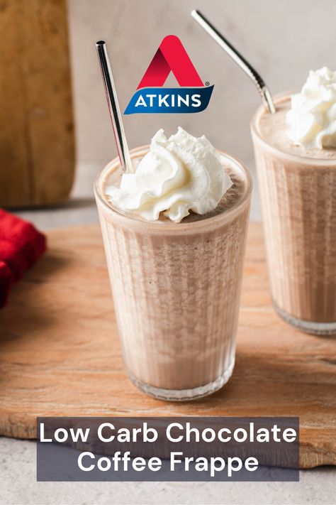 Need your morning caffeine or afternoon pick me up? One Low Carb Chocolate Coffee Frappe coming right up. With just 5.5 net carbs, this drink is a great alternative to other sugar-loaded blended coffee drinks. Explore this and 1,600 #lowcarb and #keto recipes at www.atkins.com/recipes Atkins Coffee Shake, Atkins Shake Smoothie Recipes, Atkins Shake Recipe Blenders, Recipes Using Atkins Shakes, Atkins Shake Recipe, Low Carb Iced Coffee Recipes, Atkins Protein Shake Recipes, Protein Frappe, Atkins Protein Shake