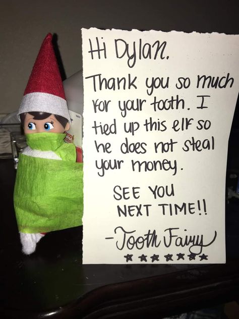 Tooth Fairy And Elf On The Shelf, Tooth Fairy Elf On The Shelf, Elf Tooth Fairy Ideas, Elf And Tooth Fairy Ideas, Elf Shenanigans, Elf Ideas Easy, Elf Shelf, Elf Activities, Xmas Elf