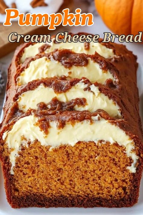 Pumpkin Cream Cheese Bread Pumpkin Challah Bread, Cream Cheese Glaze For Pumpkin Bread, Pumpkin Cream Cheese Loaf, Pumpkin And Cream Cheese Recipes, Pumpkin Loaf With Cream Cheese, Cream Cheese Pumpkin Bread, Pumpkin And Cream Cheese, Pumpkin Bread Mix, Pumpkin Bread With Cream Cheese