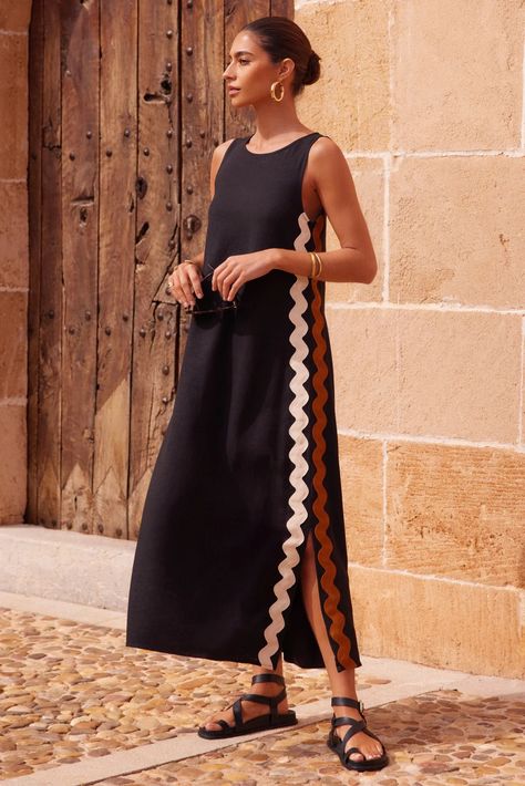 Margot Dress In Washed Black Ric Rac - Pre Order – Mister Zimi Formal Casual Dress, Linen Clothes Women, Rick Rack Dress, 2024 Resort Wear, Avangard Style, Resort Dress, Avangard Fashion, Linen Style Fashion, Mexico Fashion