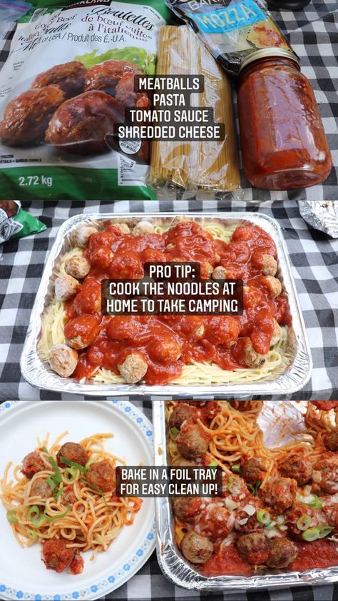 Camping Pasta Dinner, Campfire Pasta Recipes, Camping Spaghetti Make Ahead, Pre Prepped Camping Meals, Dinner Ideas For Camping Families, Camping Food Ideas Dinner Easy Meals, Camping Pasta Meals, Best Campfire Meals, Easy Camping Food Ideas Outdoor Cooking Campfire Meals