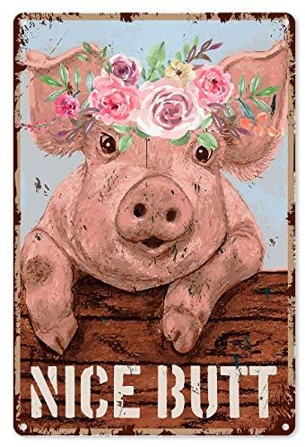 Classroom Bathroom Decor, Rustic Farmhouse Bathroom Ideas, Animal Bathroom Decor, Classroom Bathroom, Pig Kitchen, Tin Sign Wall Decor, Bathroom Quotes Funny, Men Friends, Pig Pictures