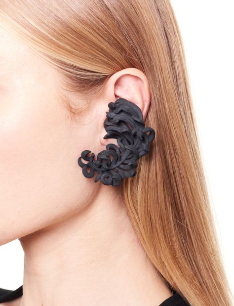 Pair of Resin 'Tickle Me Feather' Earclips, France | Fine Jewels | 2022 | Sotheby's 3d Print Jewellery, Black Resin Jewelry, Jewellery Sketches, Ocean Jewelry, Printed Jewelry, Black Resin, Product Ideas, Feather Design, Jewelry Design Necklace