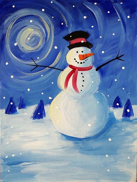 Florida Maine Paint Parties Christmas Paintings On Canvas, Simple Canvas Paintings, Easy Canvas Painting, Winter Painting, Pouring Painting, Christmas Canvas, Beautiful Painting, Paint And Sip, Night Art