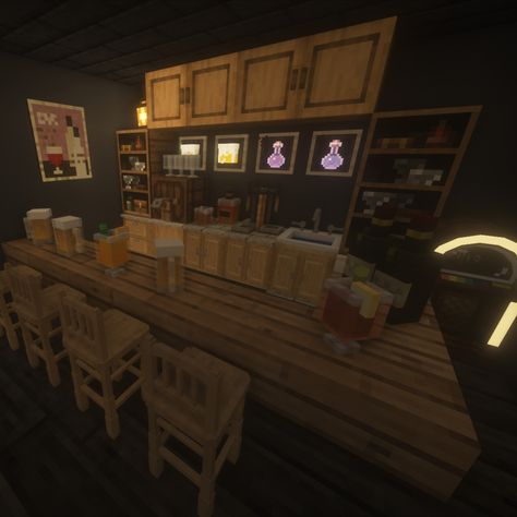 #minecraft#minecraftbuildingideas#bar#minecraftbar Minecraft Builds With Cherry Wood, Bar Minecraft Build, Minecraft Juice Bar, Minecraft Speakeasy, Bar Ideas Minecraft, Minecraft Jazz Club, Minecraft Bar Interior, Minecraft Bar Design, Pub Minecraft