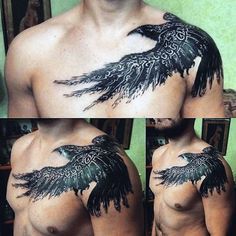 Birds of a Feather: 20 Mysterious Raven Tattoos - Ideas and Inspiration - Tattoo.com Kurt Tattoo, Rabe Tattoo, Vogel Tattoo, Tattoo Shoulder, Crow Tattoo, Norse Tattoo, Nordic Tattoo, Raven Tattoo, Geniale Tattoos