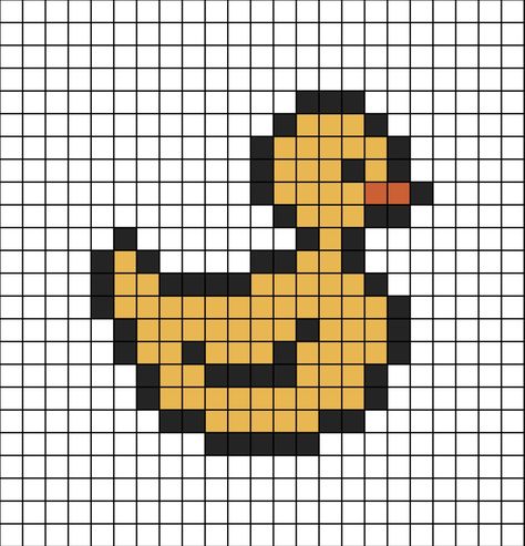 A pixel art template of a yellow toy rubber duck. Cute Pixel Art Aesthetic, Duck Pixel Art, Piskel Art, Wall Art Diy Paint, Easy Pixel Art, Pixel Art Templates, Pixel Drawing, Diy Perler Bead Crafts, Pixel Art Grid