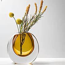 Check this out! Minimalist Centerpiece, Vase Minimalist, Modern Rustic Farmhouse, Small Glass Vases, Short Plants, Vase Modern, Yellow Vase, Artificial Flower Bouquet, Crystal Vase