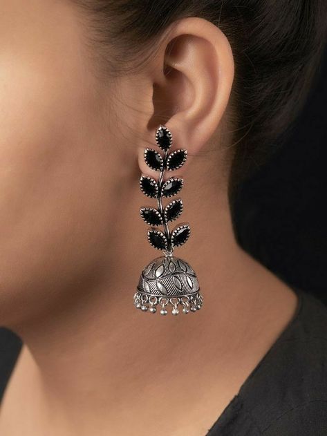 Saree Earrings, Silver Jwellary, Western Saree, Afghani Jewelry, Black Metal Jewelry, Oxidised Silver Jewelry, Silver Jewelry Accessories, Indian Jewelry Earrings, Antique Silver Jewelry