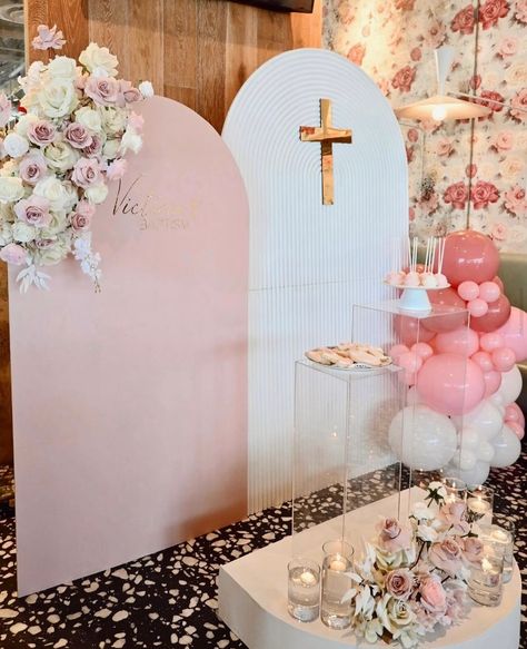 Going back to Victoria’s Baptism 🎀 such a beautiful design we did!! #batism #baptismdecor #baptisms Christening Decorations For Baby Girl, Pink Baptism Decorations, Christening Themes Girl, Baby Baptism Ideas, Christening Decorations Girl, Girl Baptism Ideas, Baby Girl Baptism Decorations, Bautizo Theme, Bautizo Decor