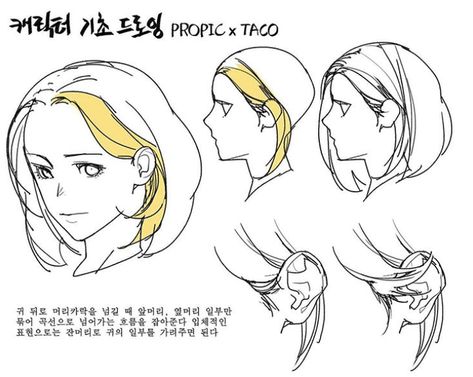 When pulling the hair behind the ear, a part of the side hair and the front hair is drawn with a curve to portray the flow of the hair. To improve the drawing and make it more 3-dimensional, cover the ear partially with some of the baby hairs. Taco Anatomy, How To Draw Ears, Drawing Hair Tutorial, Anatomy Sketches, Reference Drawing, Body Reference Drawing, Anatomy Drawing, Figure Drawing Reference, Anatomy Reference