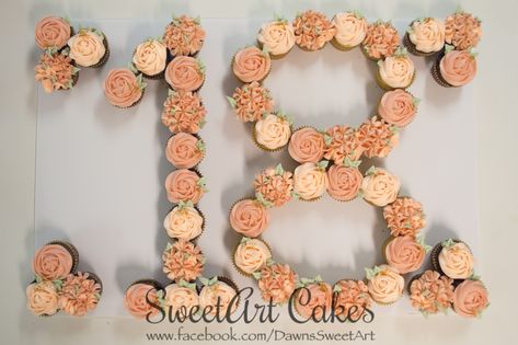 18th Birthday Cake With Cupcakes, Cupcake 18th Birthday, 18th Birthday Cupcakes Ideas, 18th Cupcakes, Cupcakes 1st Birthday, Cupcake Numbers, 18th Birthday Cupcakes, 16 Cupcakes, Birthday Cake For Women Simple