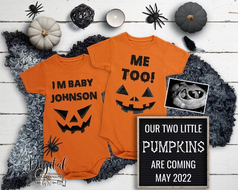 Pumpkin Baby Announcement, Twins Pregnancy Announcement, Twin Baby Announcements, Twins Pregnancy, Twins Announcement, Twin Pregnancy Announcement, Twin Halloween, Halloween Pregnancy Announcement, It's A Boy Announcement