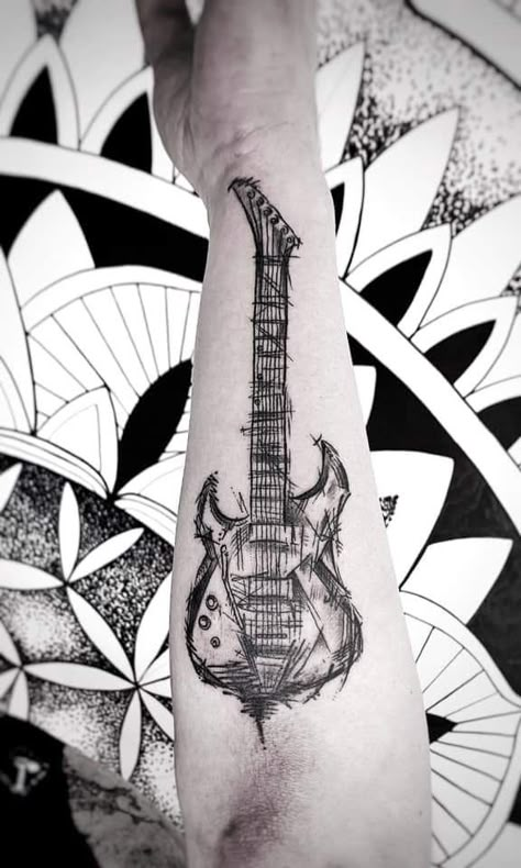 Tattoo Guitar, Guitar Tattoo Design, Rock Tattoo, Tattoo Culture, Music Tattoo Designs, Guitar Tattoo, Daisy Tattoo, Magic Tattoo, Line Work Tattoo