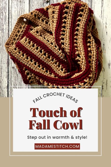 Step out in warmth and style with the Touch of Fall Cowl! This cozy crochet cowl is the perfect complement to all your fall outfits. Made in luxuriously-soft cotton, this cozy cowl is as comforting to crochet as it is to wear. It works up quickly, so you can start now and complete the perfect crochet fashion accessory by next weekend. Visit my blog and learn how to get this newly-updated fall crochet pattern today! Charisma Yarn Patterns Crochet, Free Falling, Fall Crochet Patterns, Crochet Cowl Pattern, Crochet Fall, Cowl Pattern, Crochet Cowl, Handmade Business, Crochet Fashion