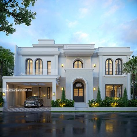 House Design Mediterranean Tropical Style Mediterranean Classic House, House Design Mediterranean, Mediteran House, House 3 Floors, Front Building Design, Mediterranean House Design, New Mediterranean, Morden House, Modern Mediterranean Homes