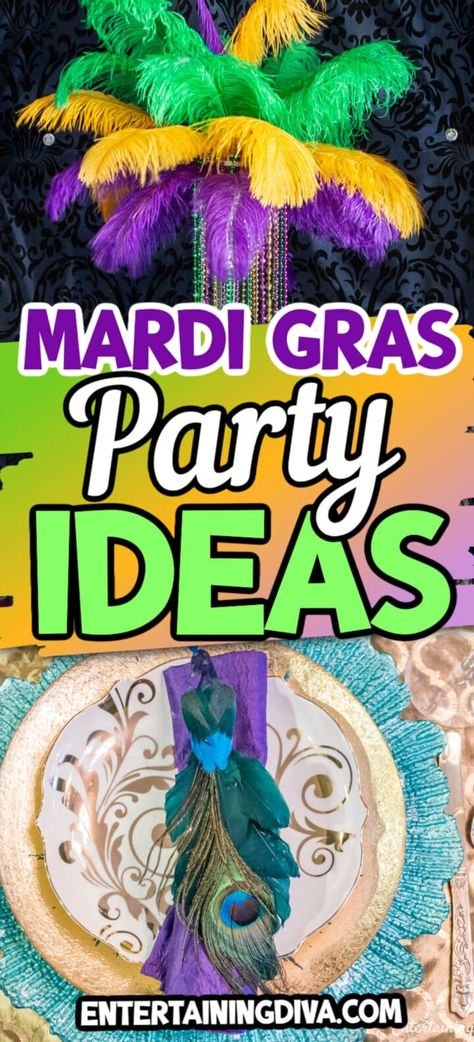 Mardi Gras Party Ideas | Mardi Gras Party Ideas Mardi Gras Party Ideas, Mardi Gras Diy, Party Decorating Ideas, Mardi Gras Cake, Mardi Gras Party Decorations, Diy Party Decor, Mardi Gras Centerpieces, Mardi Gras Food, Feather Centerpieces