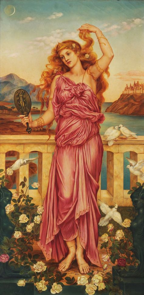 Helen of Troy and Cassandra (both painted 1898) by Evelyn De Morgan are key pictures in her oeuvre which depict two women who were central to myths surrounding the fall of the ancient city of Troy.       According to the myth - made popular through Homer's Illiad - Paris, the son of the King of City Of Troy, Helen Of Troy, Pre Raphaelite Art, Daughter Of Zeus, Ancient Beauty, Pre Raphaelite, Goddess Of Love, Art Uk, Greek Myths