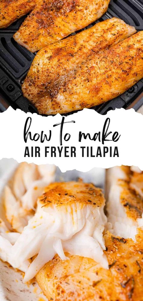 This air fryer tilapia recipe is a quick, healthy weeknight dinner that requires minimal effort. Even better is the fact that this tilapia is perfectly cooked in just over 10 minutes! Air Fry Tilapia Recipes, Tilipa Recipes, Tilapia Recipes Air Fryer, Air Fryer Tilapia Recipes, Tilapia Air Fryer Recipes, Tilapia Dinner Ideas, Easy Tilapia Recipes, Grilled Tilapia Recipes, Ways To Cook Tilapia