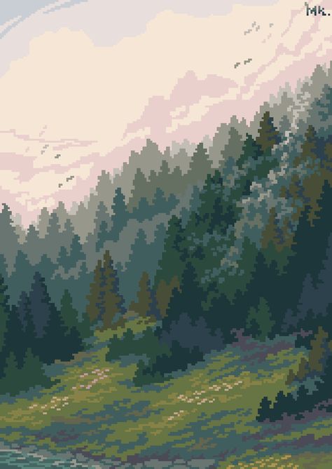 Pixel Art Landscape, Pixel Art Background, Pixel Art Tutorial, Arte 8 Bits, 8bit Art, Pixel Drawing, Pixel Art Games, Nintendo Art, 8 Bits