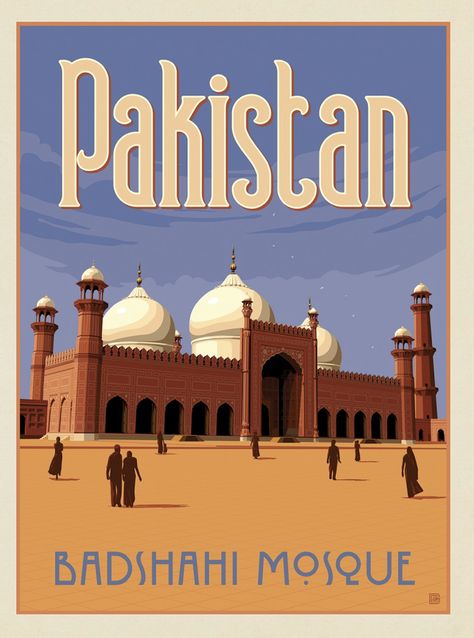 ~ Anderson Design Group Badshahi Mosque, Indus River, Pakistan Tourism, Pakistan Art, Pakistani Art, Central Courtyard, Anderson Design Group, Pakistan Travel, Tourism Poster