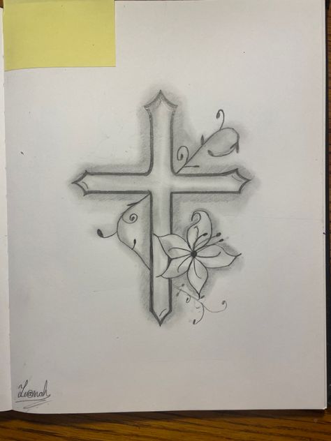 Drawings For People Who Died, Small Cross Drawing, Shaded Drawings Pencil Easy, Christian Cross Drawing, Drawings Of The Cross, Drawing Of Cross, Easy Quick Drawings Ideas, Christian Drawings Inspiration Easy, Cross Stitch Drawing